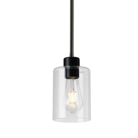 KLSS black pendant light with clear glass shade for kitchen island.