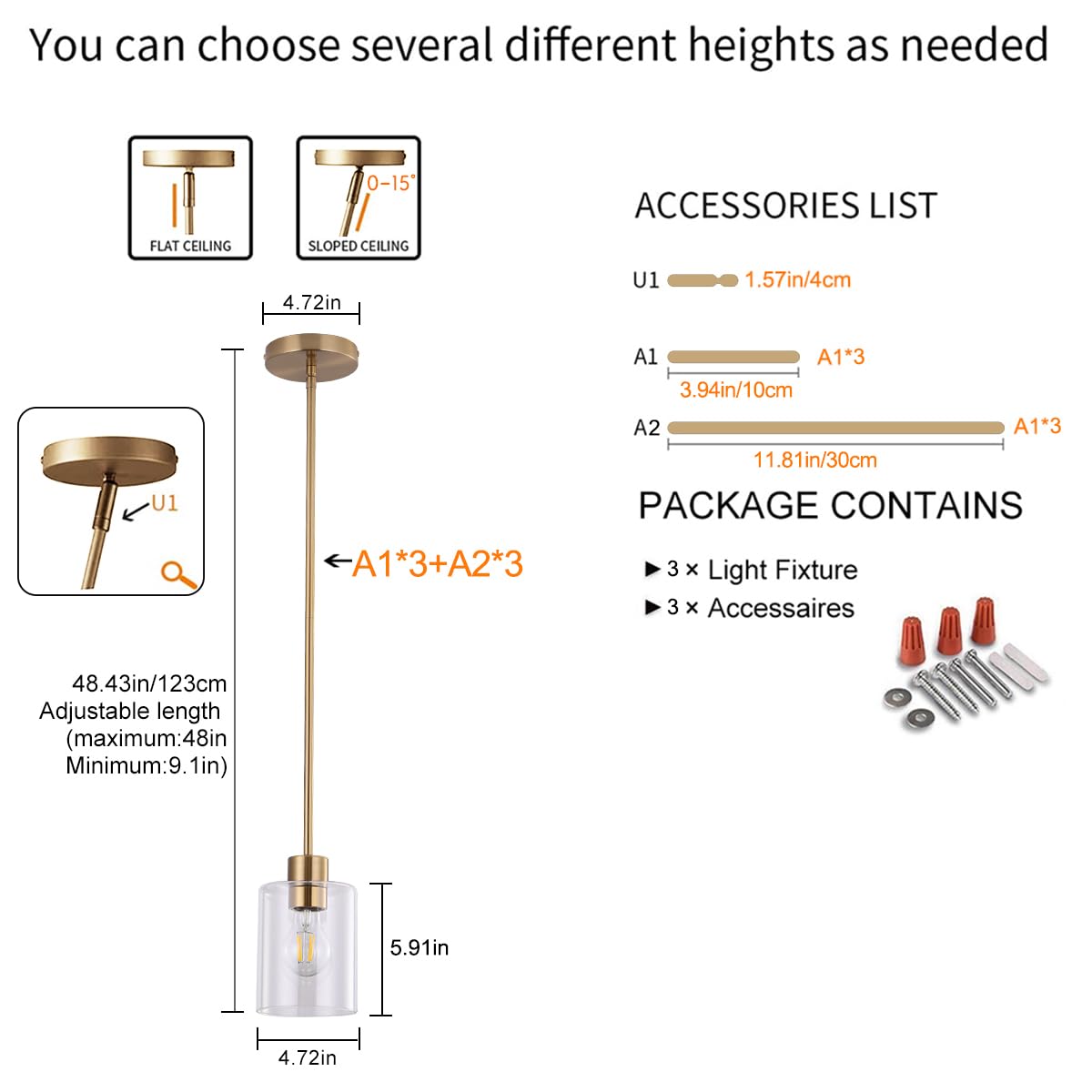 KLSS brass pendant light mounted via standard bracket for easy setup