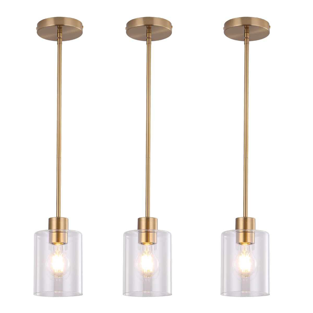 KLSS brass pendant light with gold clear glass close-up for modern kitchens