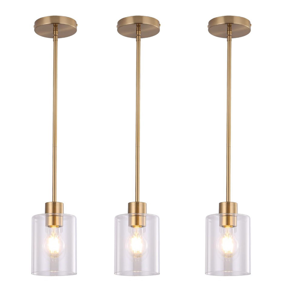 KLSS brass pendant light with gold clear glass close-up for modern kitchens