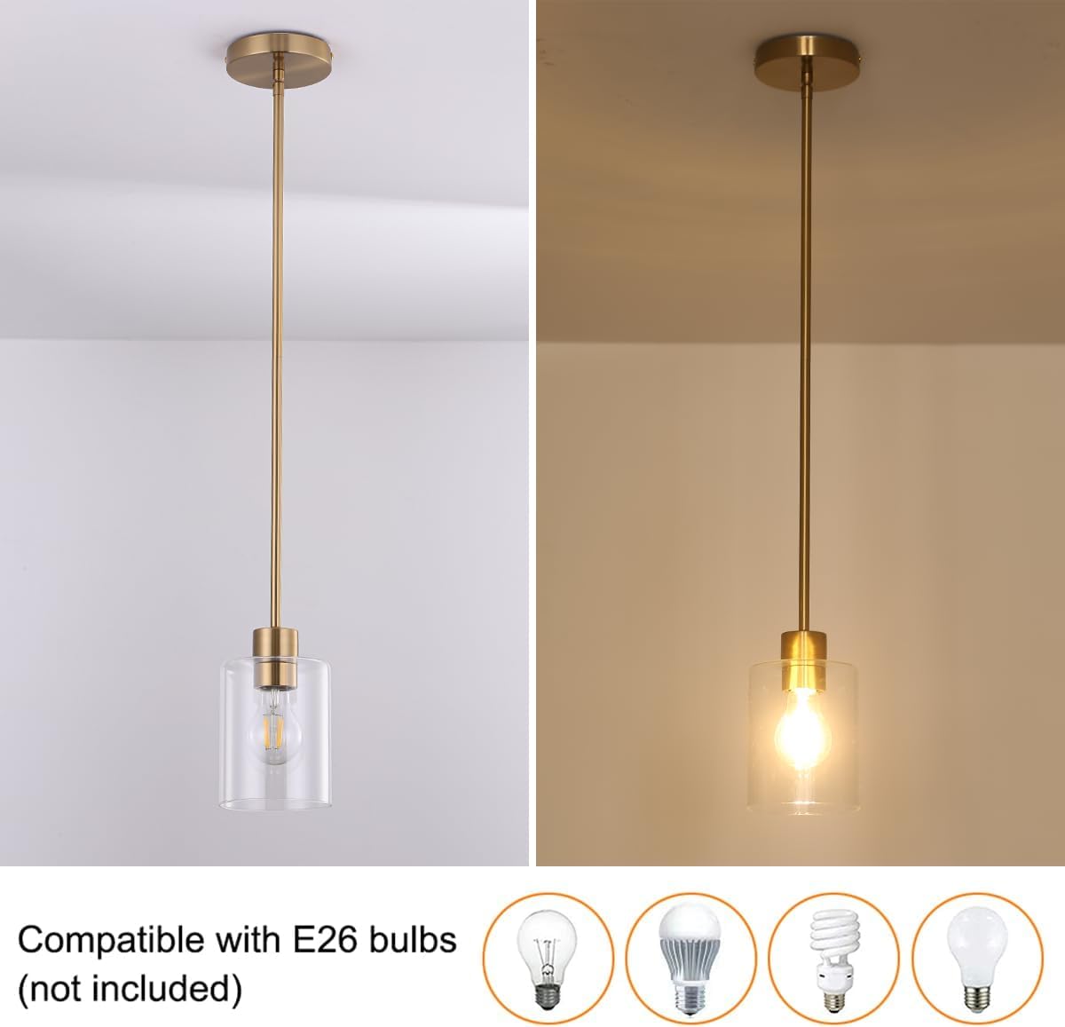 KLSS brass pendant light with tilting canopy for sloped ceilings
