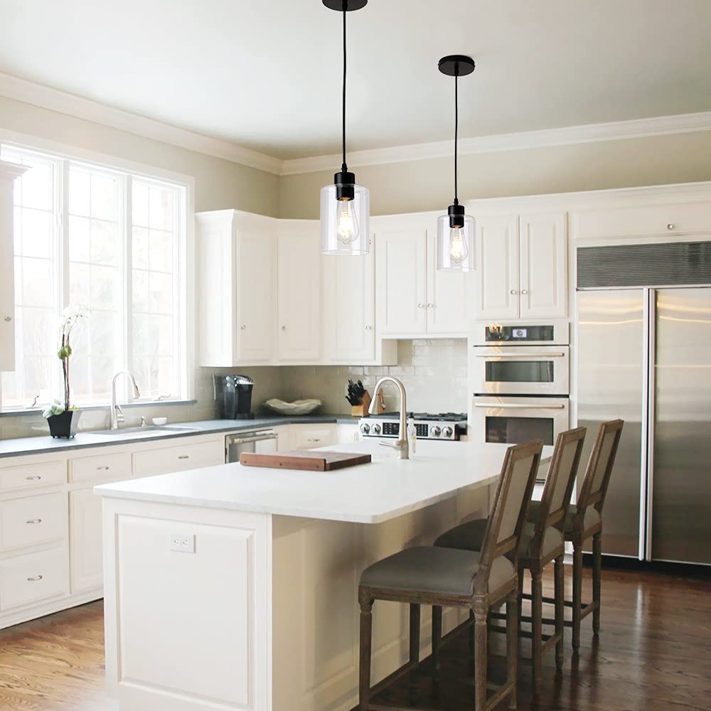 KLSS two-pack pendant lights in matte black for kitchen island illumination