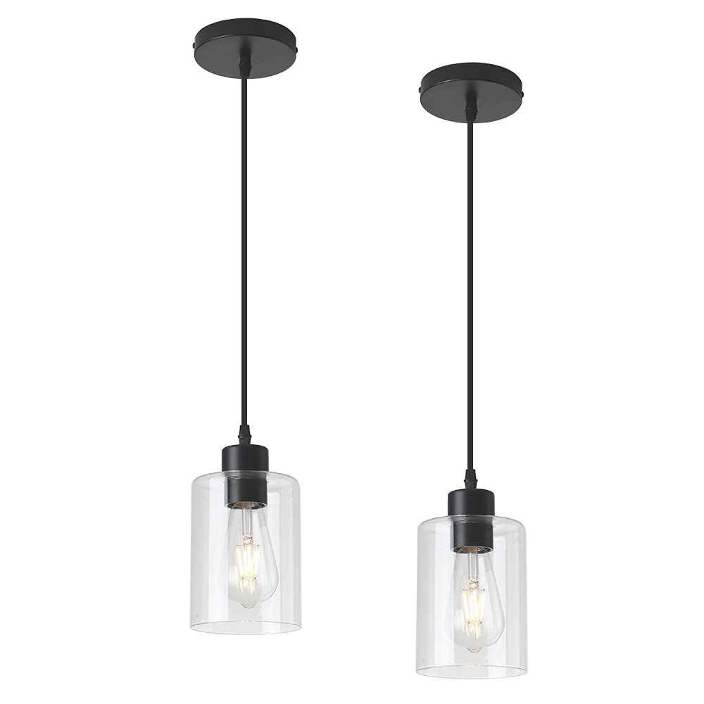 KLSS modern black farmhouse glass cylinder pendant light over kitchen island showing versatile ambience