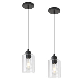 KLSS modern black farmhouse glass cylinder pendant light over kitchen island showing versatile ambience