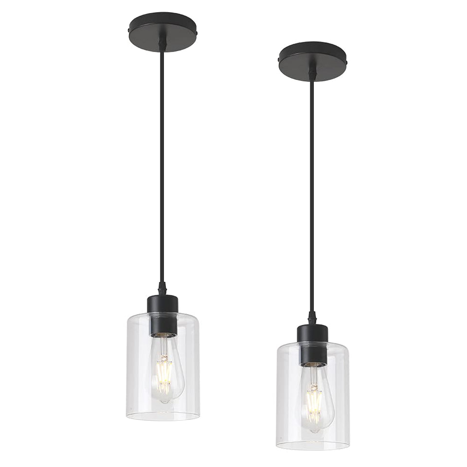 KLSS modern black farmhouse glass cylinder pendant light over kitchen island showing versatile ambience