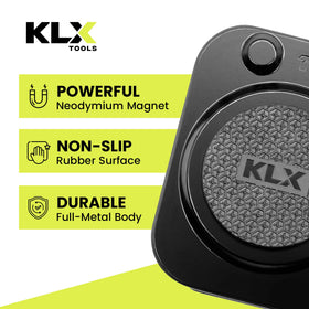 KLX clip-on magnet holster close-up shows sturdy magnetic grip for tools.