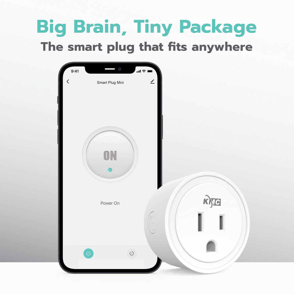 KMC Smart Plug Mini in-use with lamp demonstrating remote control convenience.