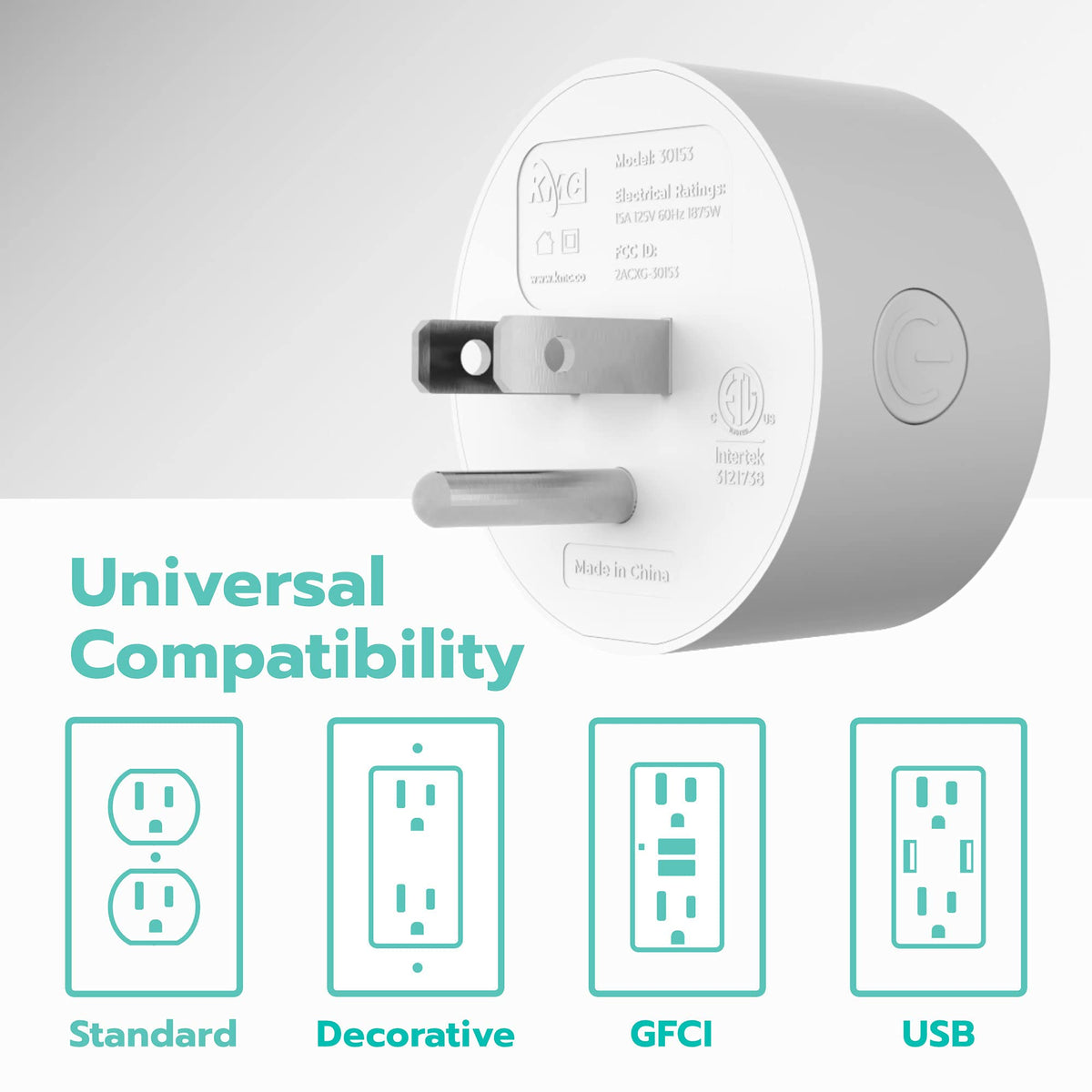 KMC Smart Plug Mini packaging highlights safety certification and warranty.