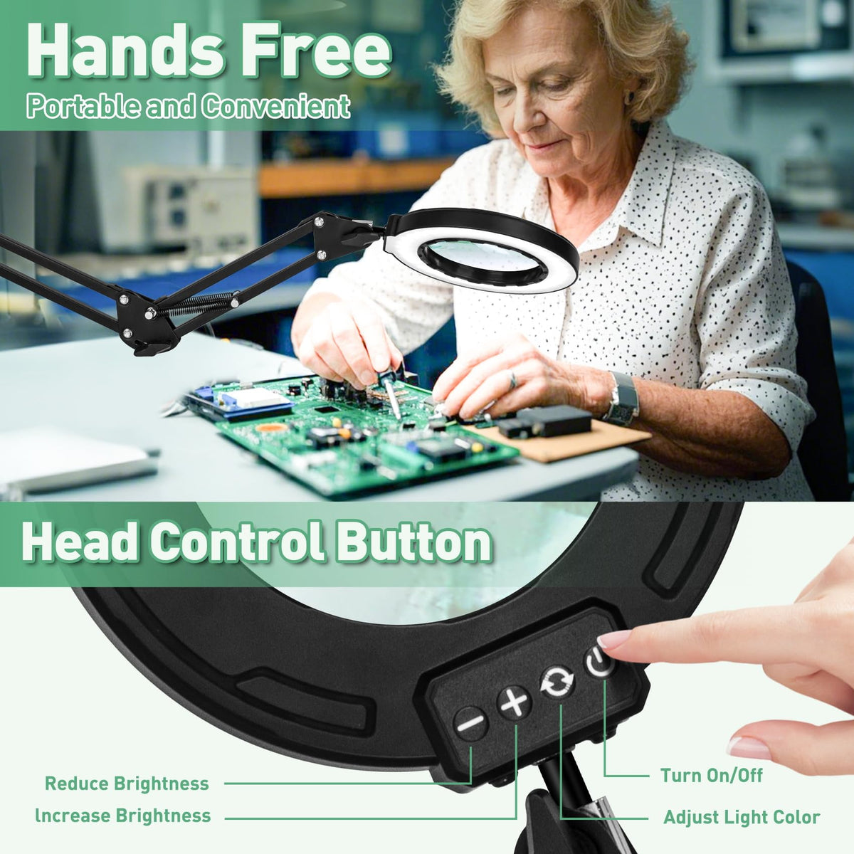 KMDES versatile magnifier supports crafts, reading, sewing, and hobby projects.