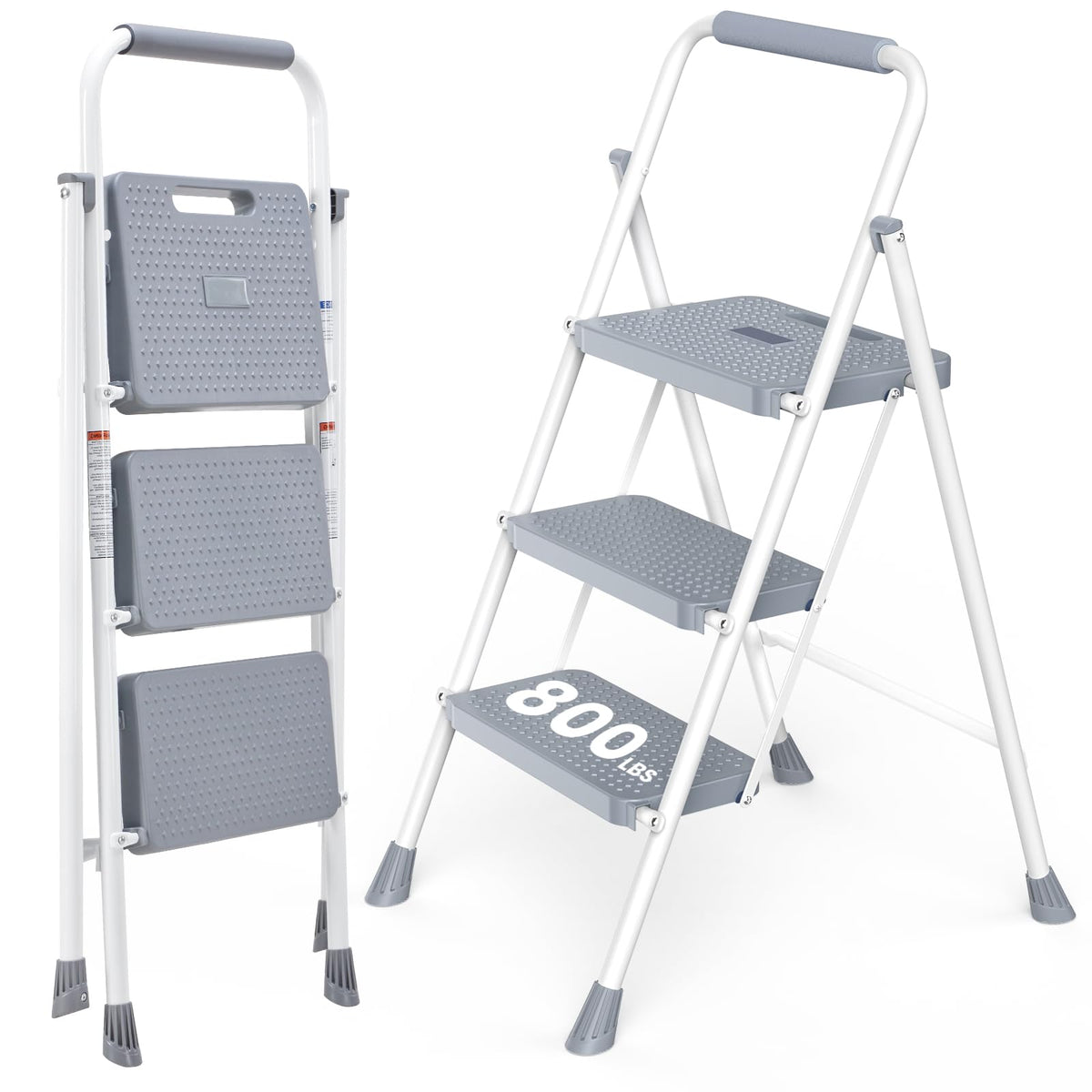 KMFurnila 3-step ladder with wide pedals for secure footing during household tasks.
