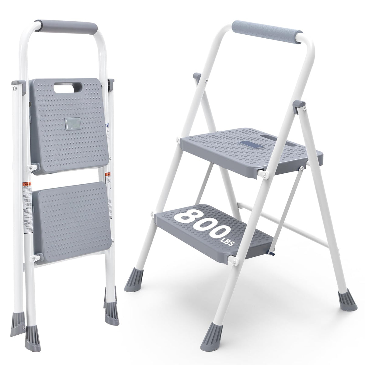 KMFurnila 2-step steel-frame ladder provides stable support for daily tasks.