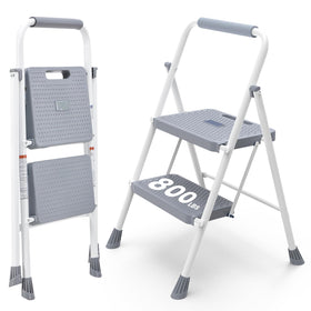 KMFurnila 2-step steel-frame ladder provides stable support for daily tasks.