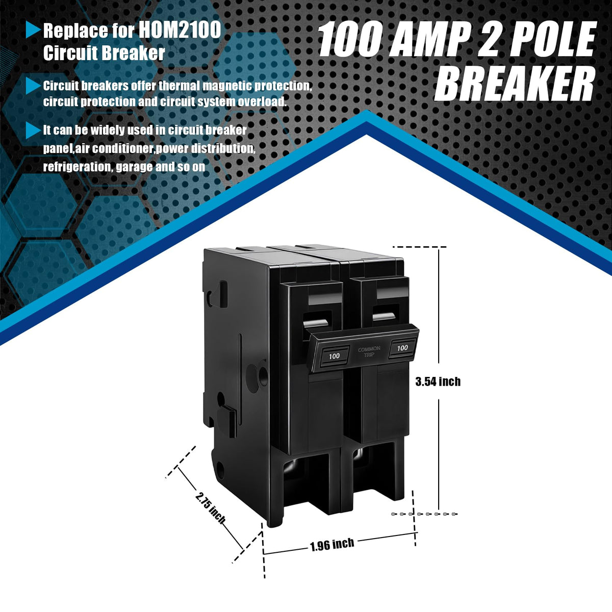 KMHGD 100A 2-pole breaker labeled specs for quick identification