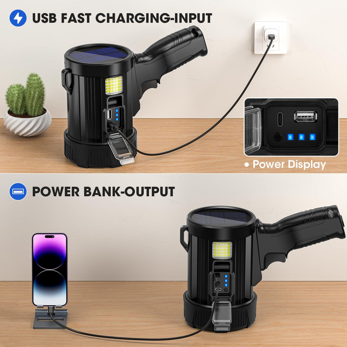 Kmivo spotlight solar charging supports off-grid adventures with extended runtimes