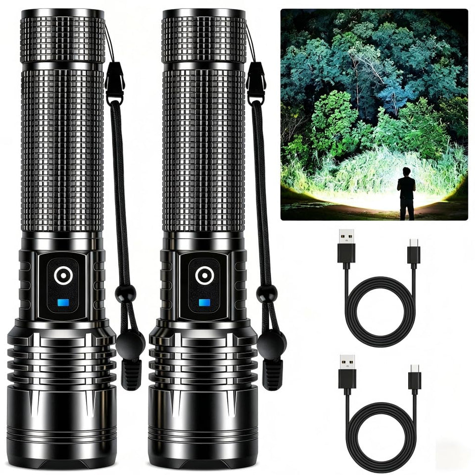 Kmivo two-pack flashlight front view with bright beam for night visibility.