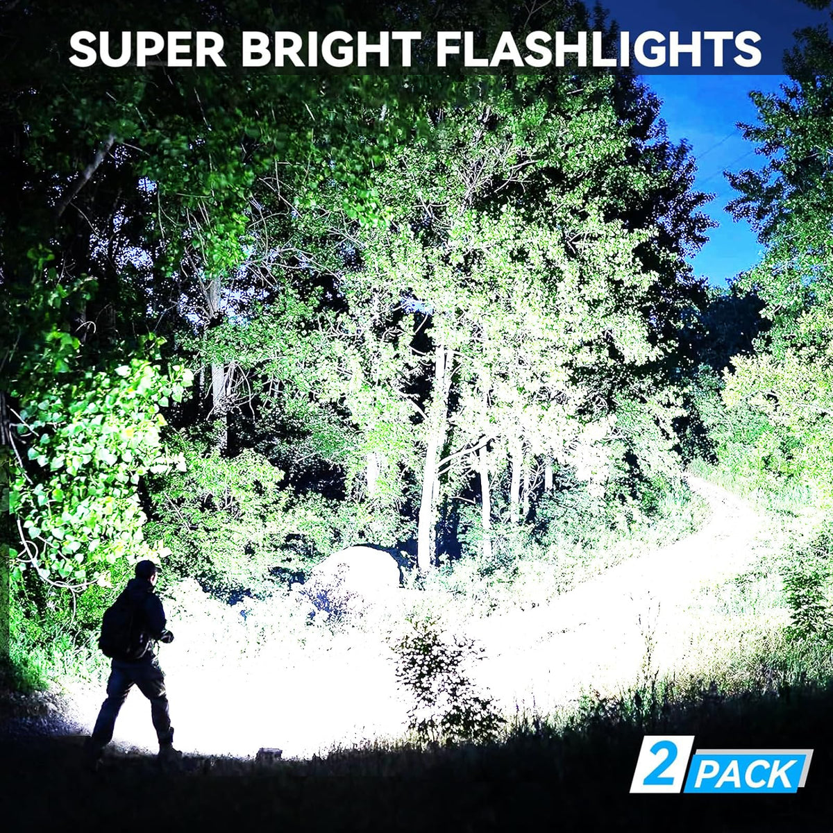 Kmivo flashlight side shot highlighting zoomable beam for long-range spotting.
