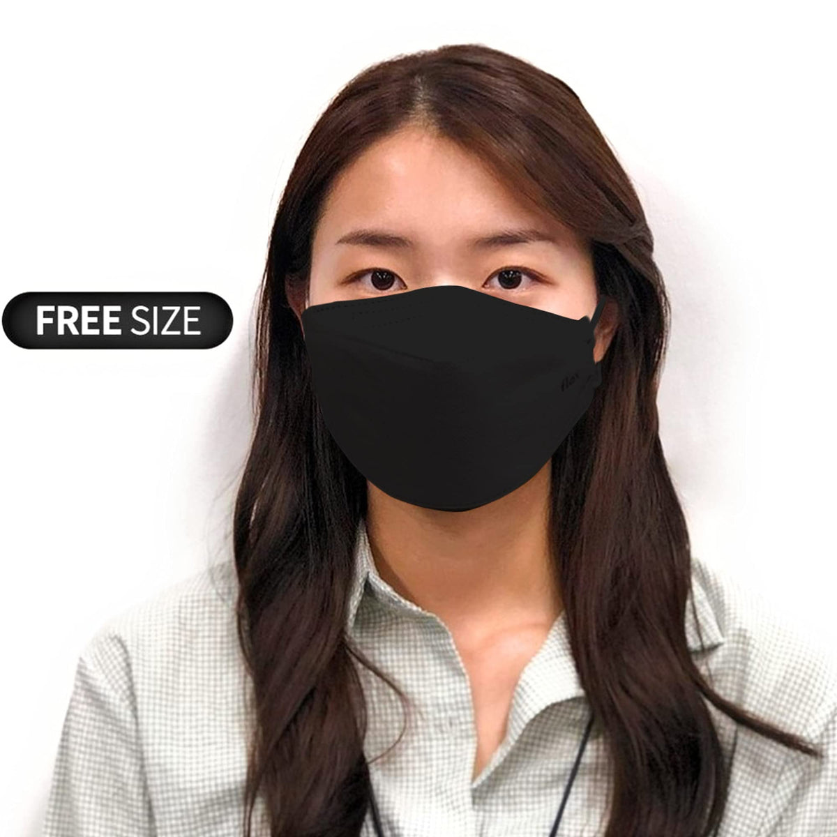 KN FLAX black KF94 mask front view highlighting secure fit