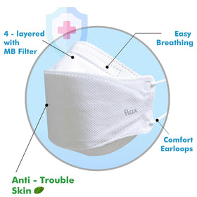 KN FLAX KF94 mask white front view highlighting secure fit and comfort.