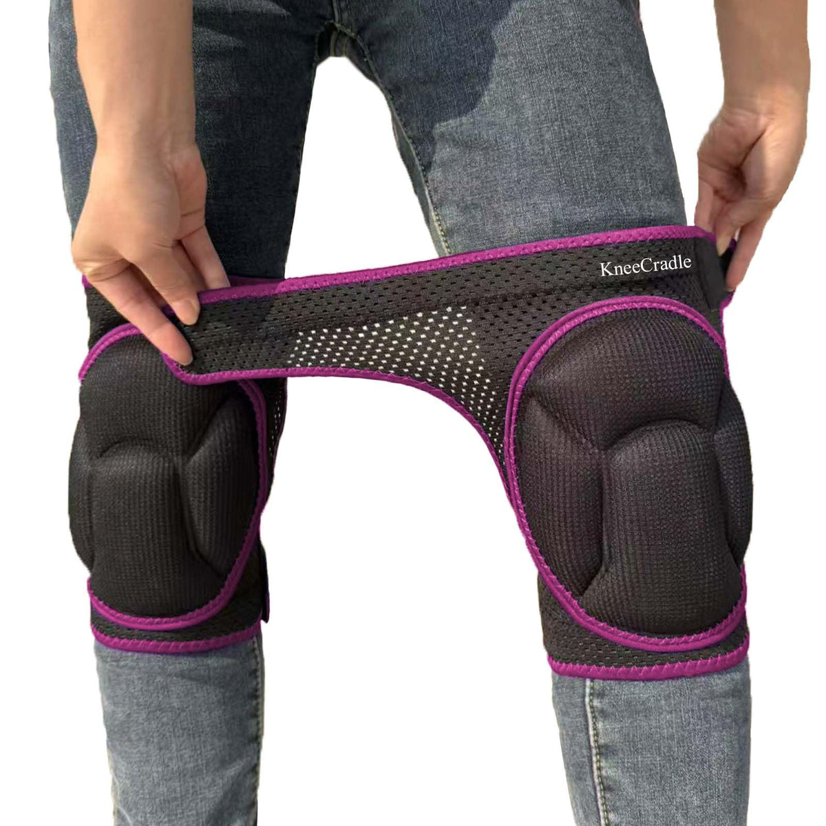 KneeCradle garden knee pads with adjustable straps provide a secure fit for gardening.