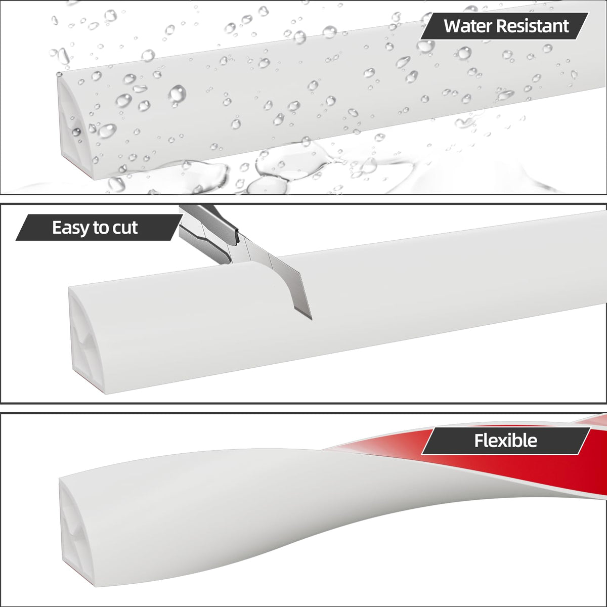 Waterproof rubber surface of KNEELISA edge trim for kitchen or bath use