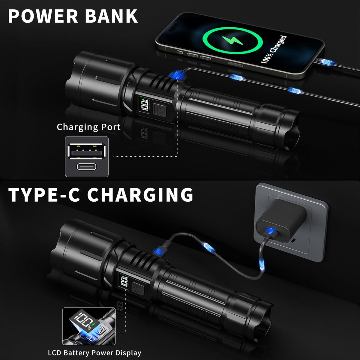 KNIBO adjustable focus for long range spot or wide flood lighting.