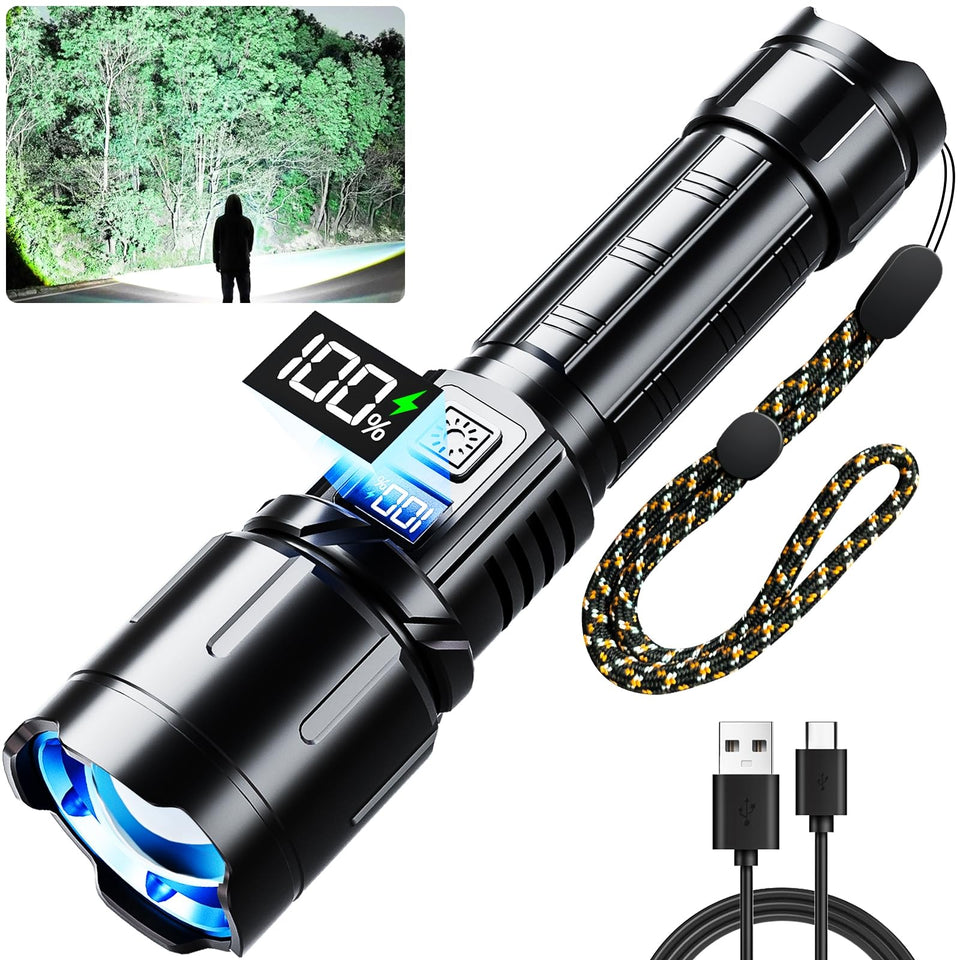 KNIBO rechargeable flashlight 99000 lumens beam for outdoor exploration.