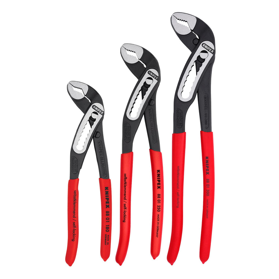 KNIPEX 00 20 07 US1 7-inch alligator pliers offer versatile grip for pipes and nuts.