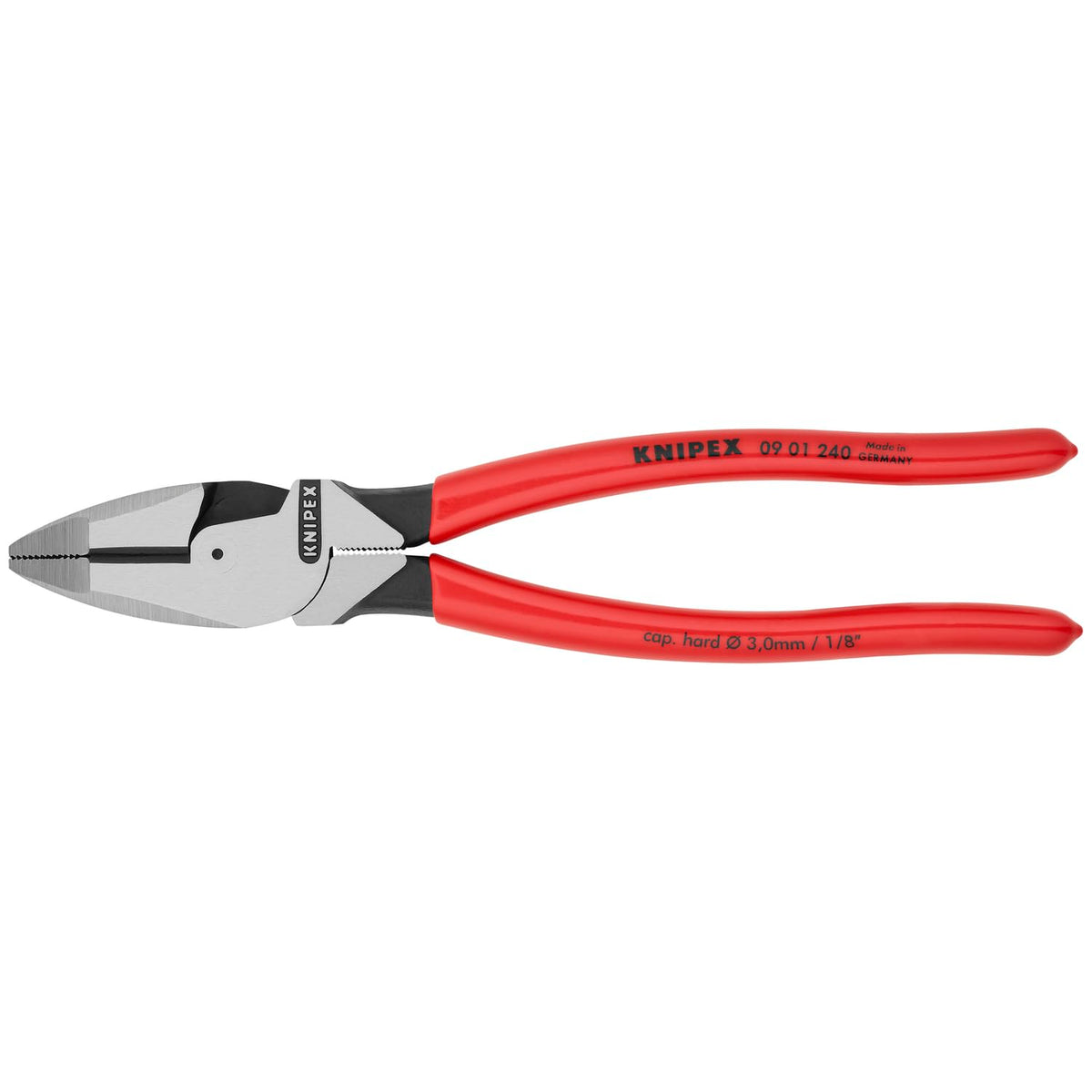 KNIPEX 09 01 240 SBA high leverage pliers front view with ergonomic grip.