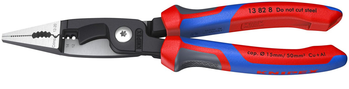 KNIPEX 13 82 8 six-in-one pliers with cable shears cutting copper and aluminum efficiently