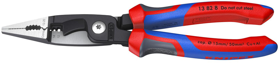 KNIPEX 13 82 8 six-in-one pliers with cable shears cutting copper and aluminum efficiently