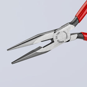 KNIPEX 25 01 160 long nose pliers side cutting edges show induction-hardening for durable cuts.