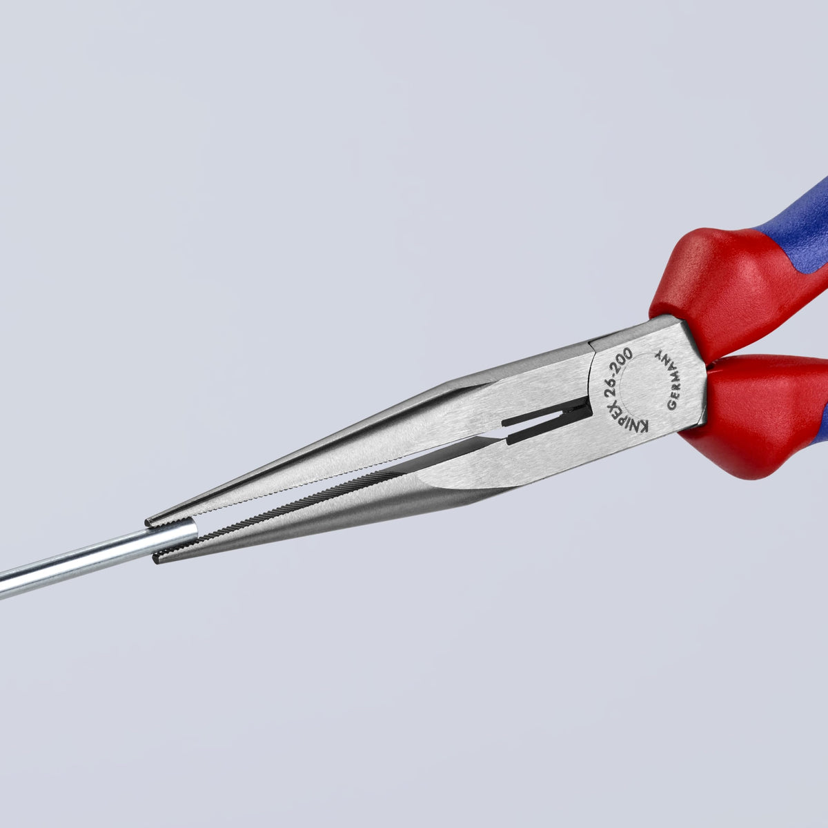 KNIPEX 2612200 snipe nose jaws enable precise gripping.