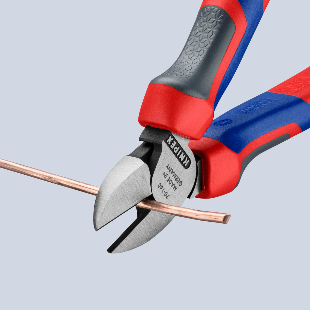 KNIPEX 70 02 160 hard wire cutting capacity showcased for demanding tasks.