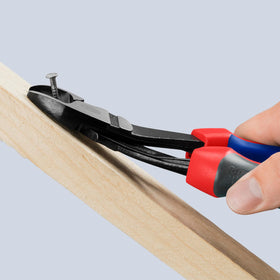 Knipex 7422250SBA flush-cut capability with 70 mm clearance for tight spaces.