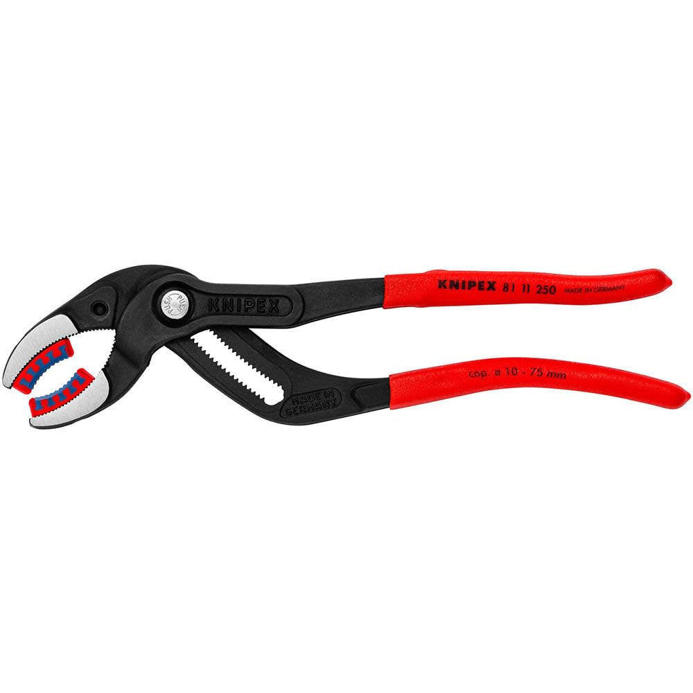 KNIPEX 81-11-250 SBA pipe pliers gripping round pipe up to 3 inches with soft jaws