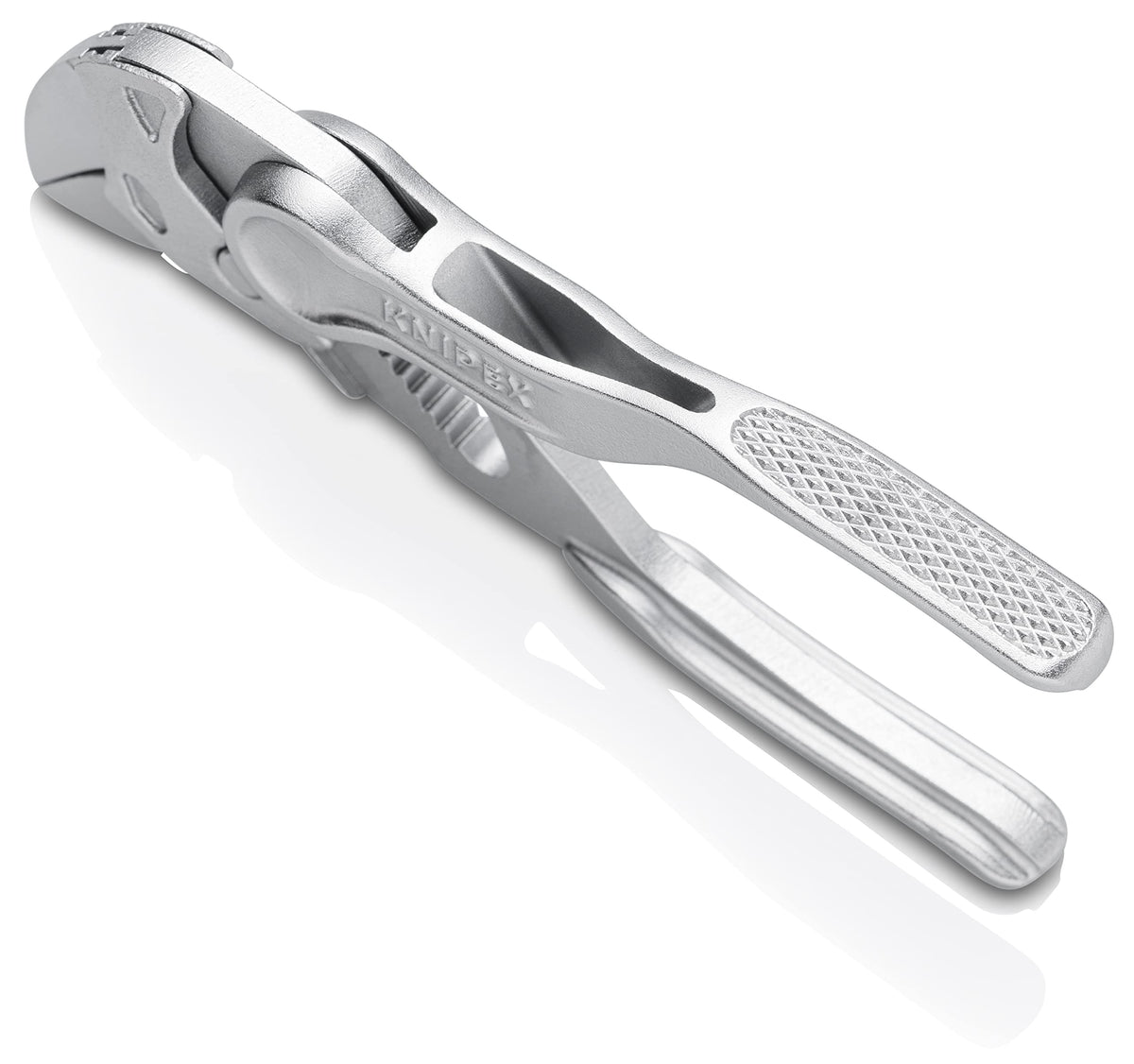 KNIPEX 86 04 100 XS pliers wrench with smooth jaws prevents surface marring.