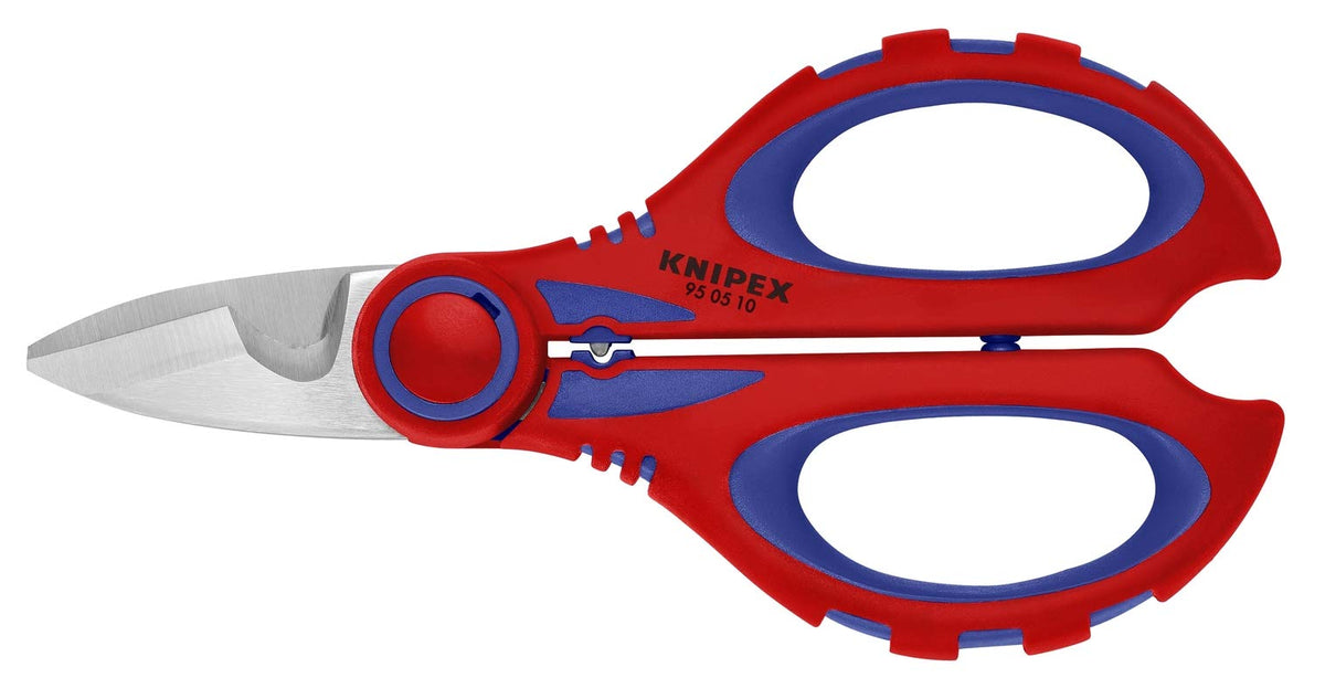 KNIPEX 95 05 10 SBA electricians' shears blade close-up shows precision serration for clean cuts