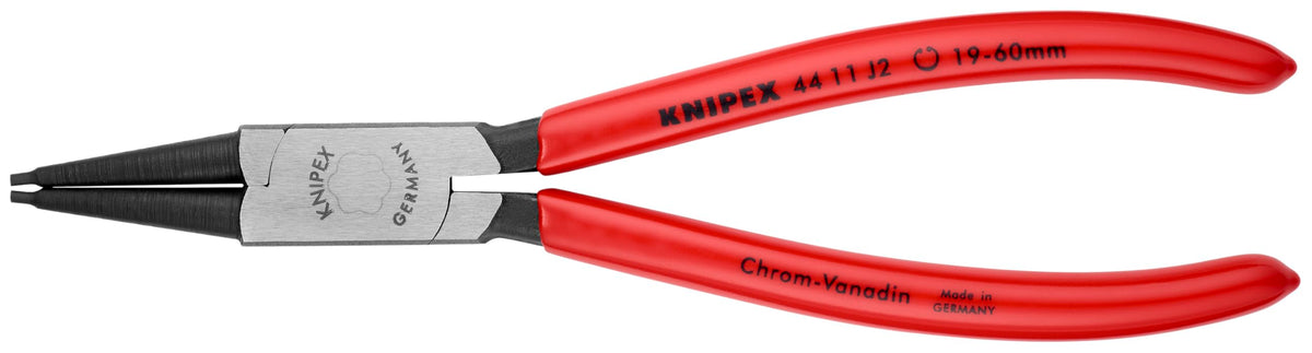 KNIPEX external straight circlip pliers for secure ring installation on shafts.