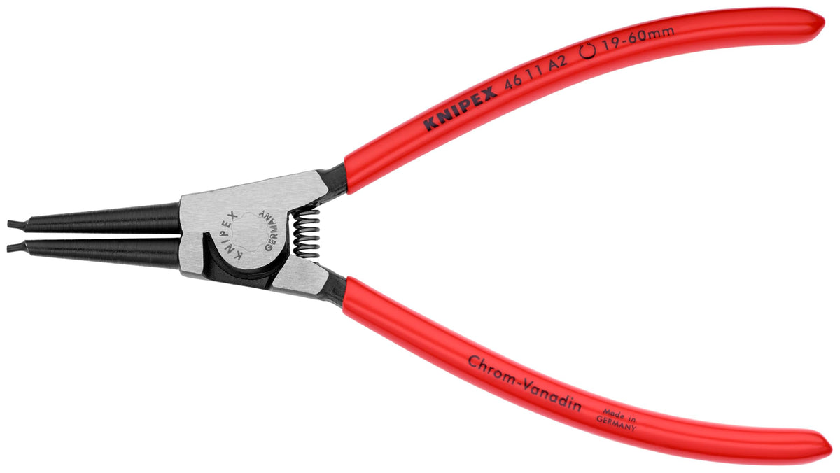 KNIPEX forged chrome vanadium steel body for durability during tough circlip tasks.