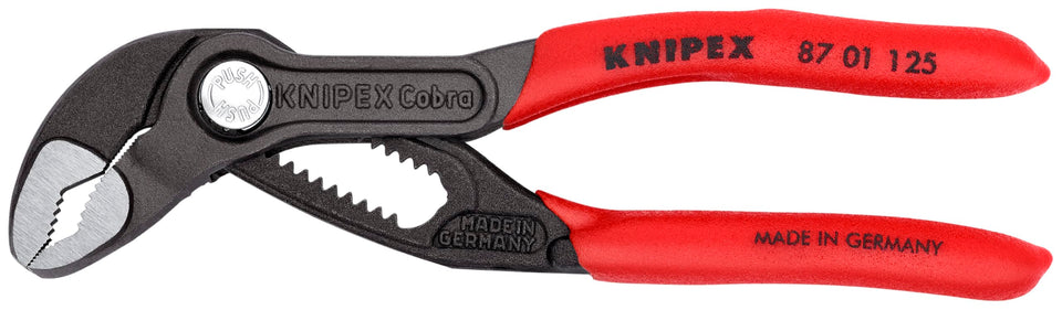 KNIPEX Cobra Pliers 87 01 125 SBA front view enables quick, one-handed adjustment.