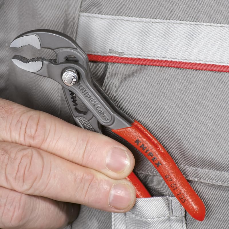 KNIPEX Cobra Pliers 87 01 125 SBA box-joint for stable, durable grip.
