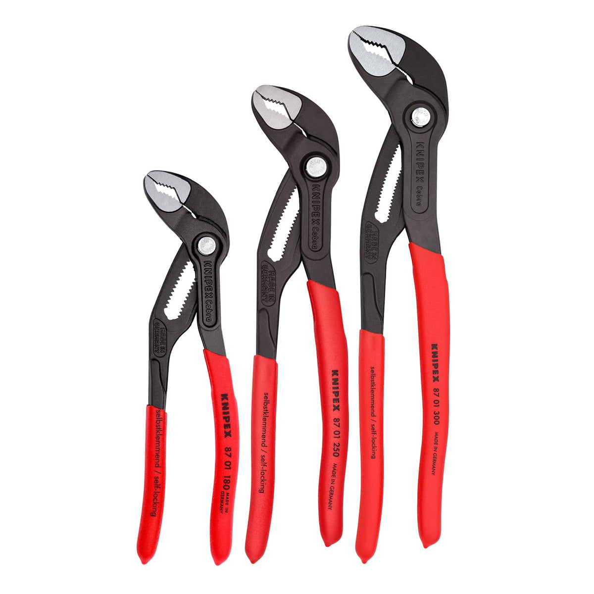 KNIPEX Cobra Pliers set in box joint tray for organized storage.