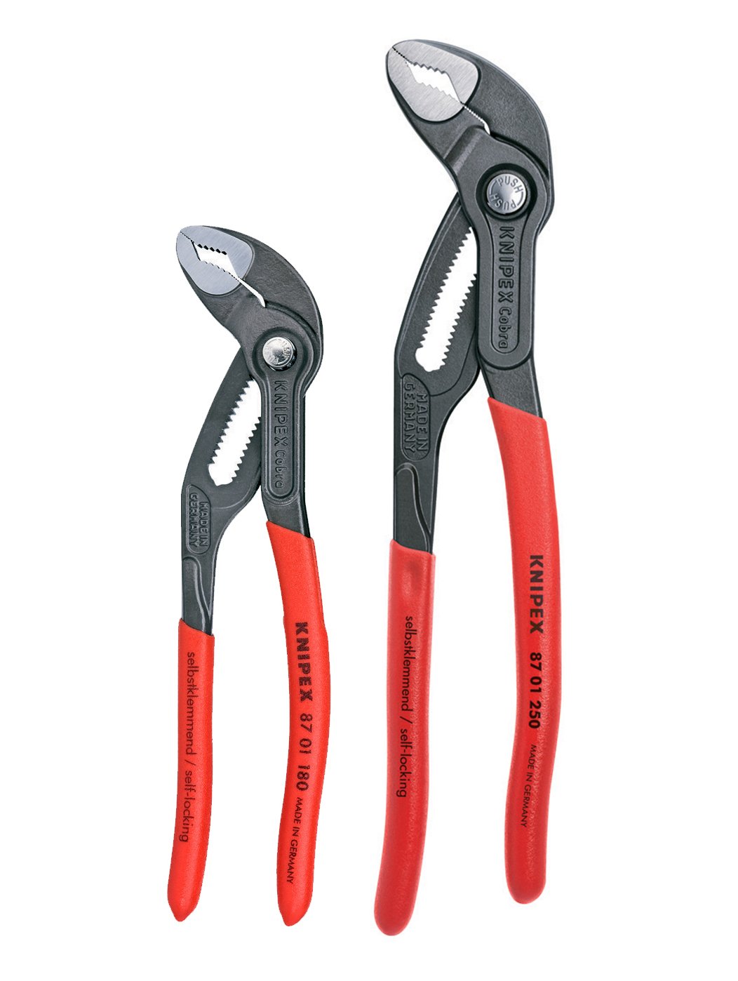 Knipex Cobra Pliers set front view showing strong grip for pipes and nuts