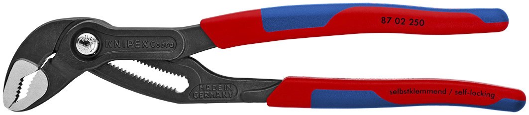 KNIPEX Cobra water pump pliers upper jaw showing quick setup on a workpiece