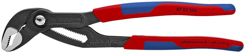 KNIPEX Cobra water pump pliers upper jaw showing quick setup on a workpiece