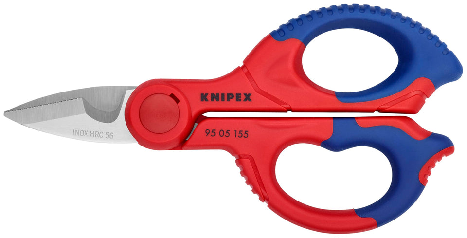 KNIPEX electrician's shears 9505155SBA blade close-up showing precise stainless edges for clean cuts.