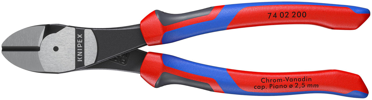 KNIPEX KPX7402200 high-leverage diagonal cutters close-up showing reduced effort.