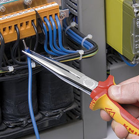 KNIPEX precision tips close-up highlighting slim jaws for tight bends.