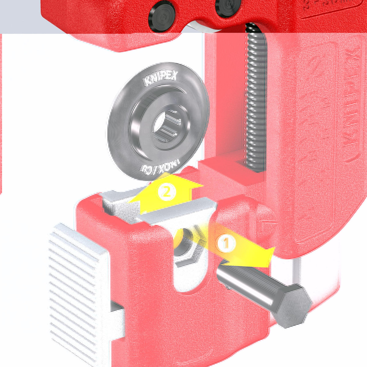 KNIPEX TubiX S cutting wheel close-up shows ball bearing steel