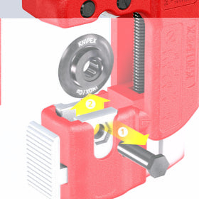 KNIPEX TubiX S cutting wheel close-up shows ball bearing steel